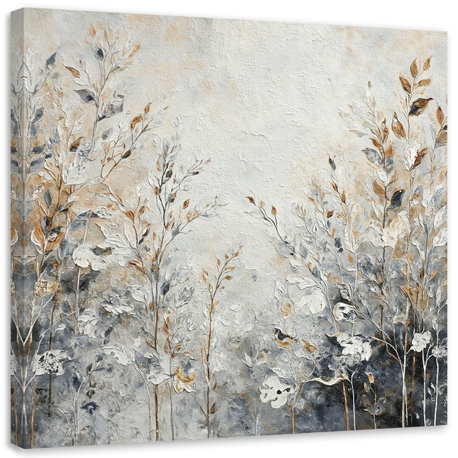 LEINWANDBILD Pflanzen abstrakte Botanik Golden 40x40cm - Silberfarben, Textil (40/40cm) - Feeby