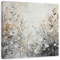 LEINWANDBILD Pflanzen Abstrakt Botanik Gold Beige 50x50cm - Silberfarben, Textil (50/50cm) - Feeby