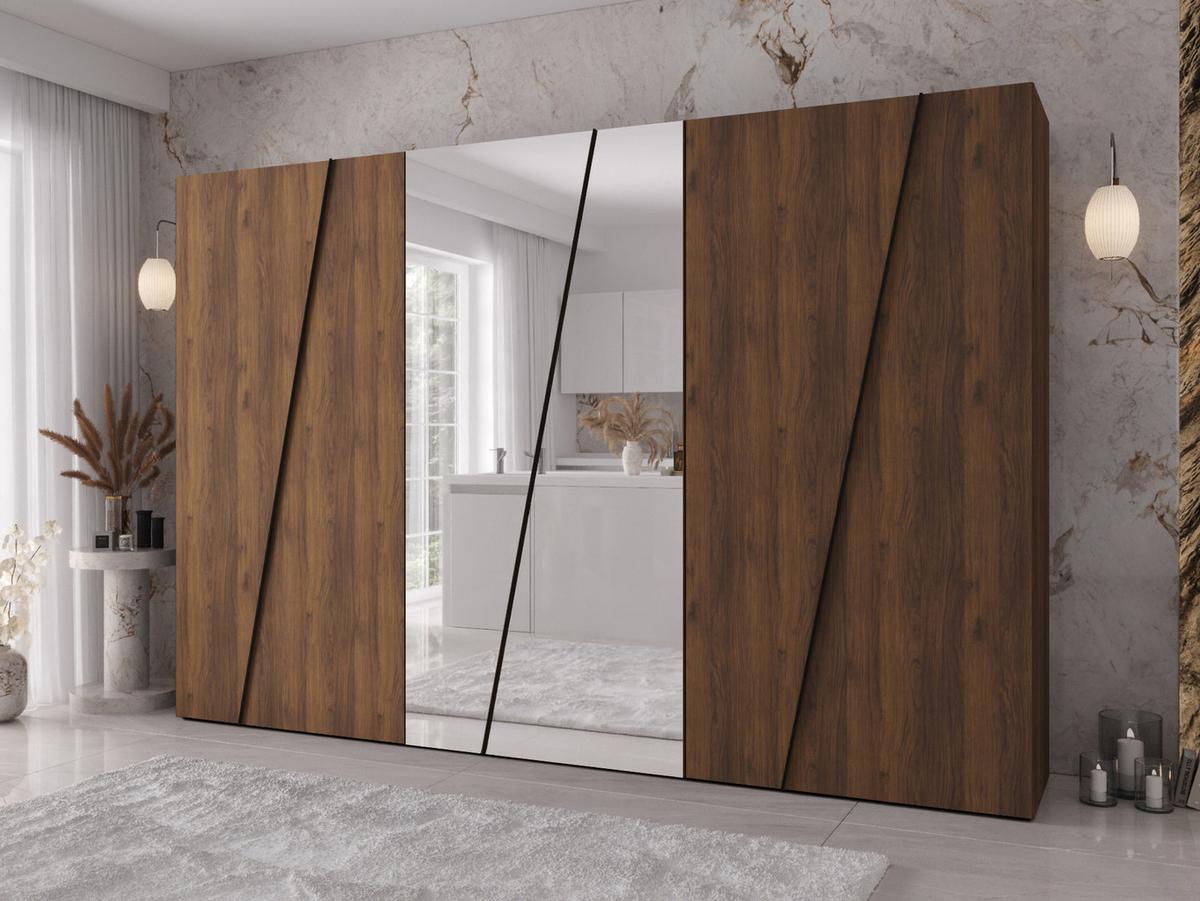 DREHTÜRENSCHRANK Zen 2L 300 cm - Nussbaumfarben/Schwarz, Holzwerkstoff/Kunststoff (300/202/50cm) - MIRJAN24
