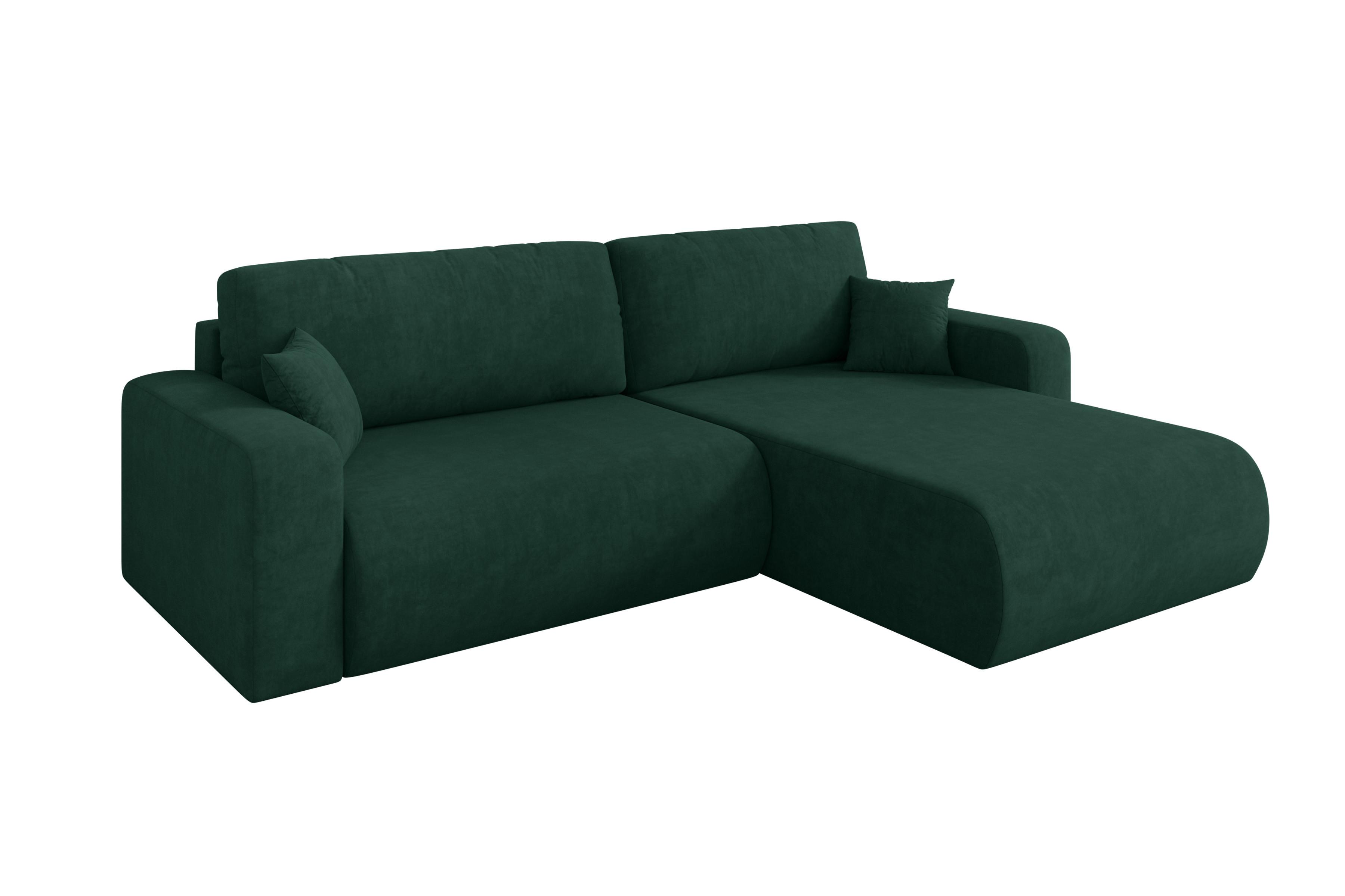 ECKSOFA mit Schlaffunktion Ottomane Rechts BERY-L 276x193x88 Grün Velours - Schwarz/Grün, Holzwerkstoff/Kunststoff (276/193cm) - ALTDECOR