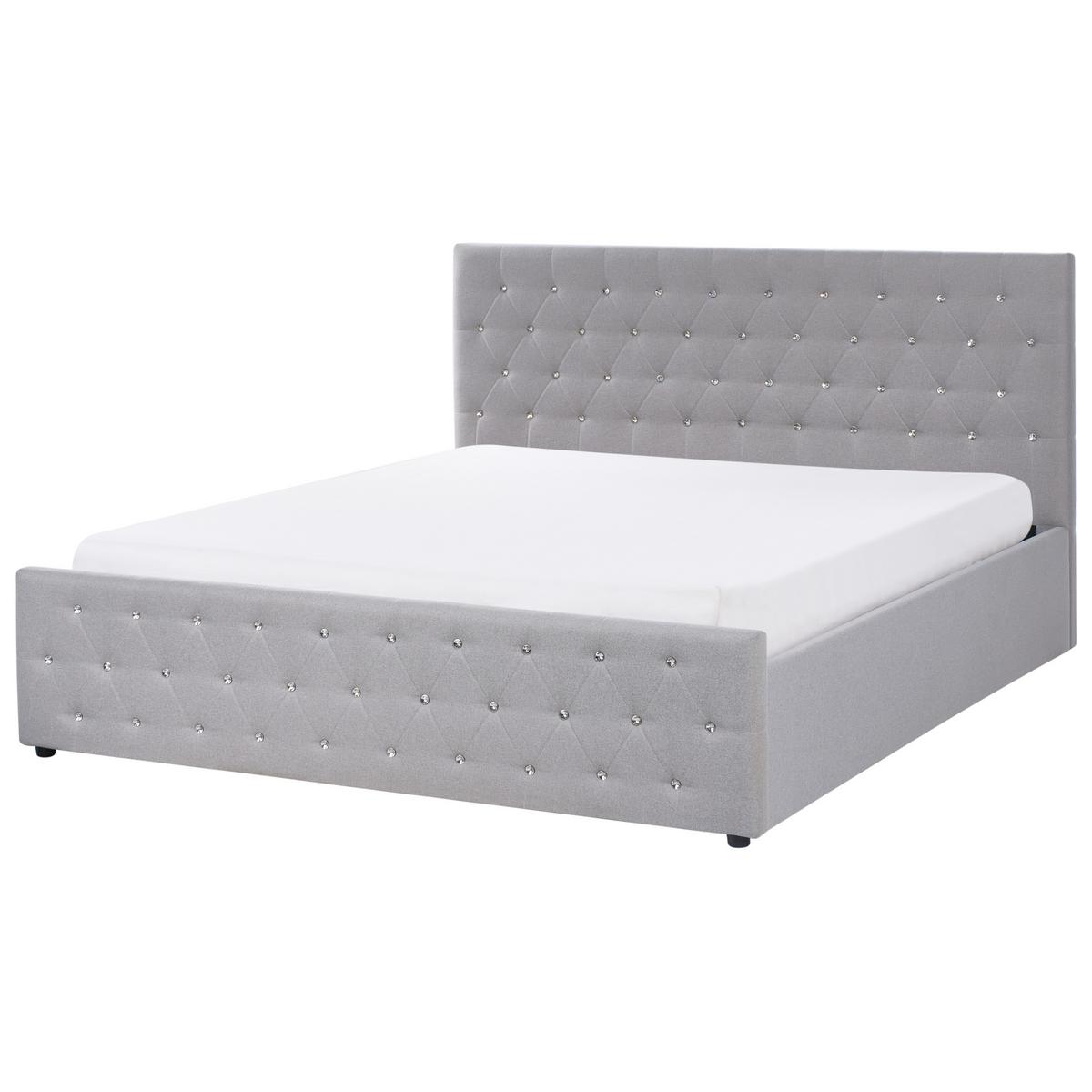 BETT mit Stauraum 180/200 cm Stoff Hellgrau Amiens - Hellgrau, Textil (180/200cm) - Beliani