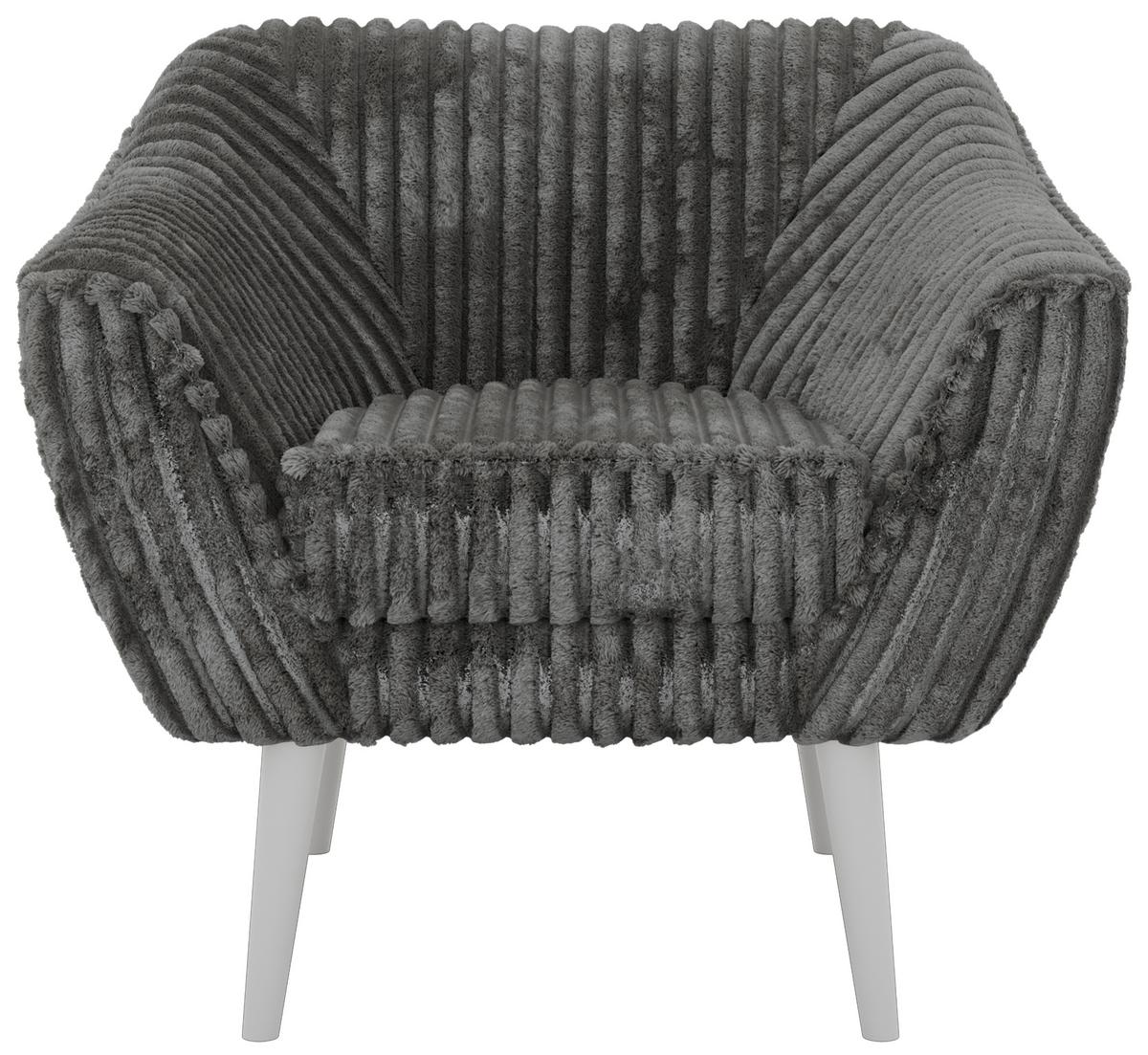 SESSEL PIRS - Grau Cord - Weiße Beine - Weiß/Grau, Holzwerkstoff/Textil (80/75/74cm) - MKS