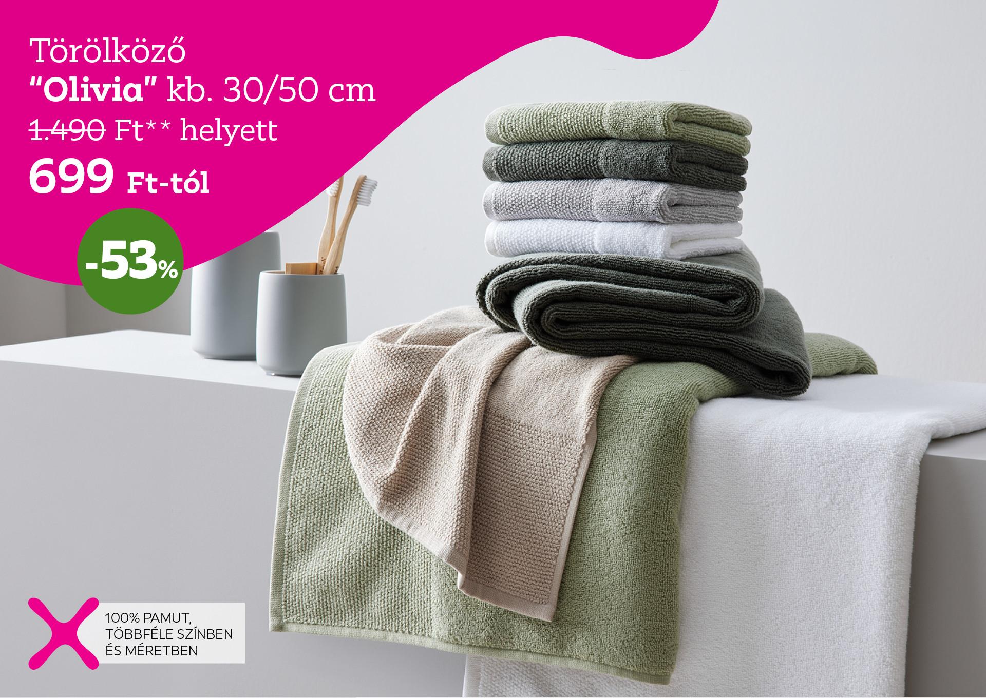 Törölköző  OLIVIA 1490 Forint helyett 699 Forint, kedvezmény mértéke 53%