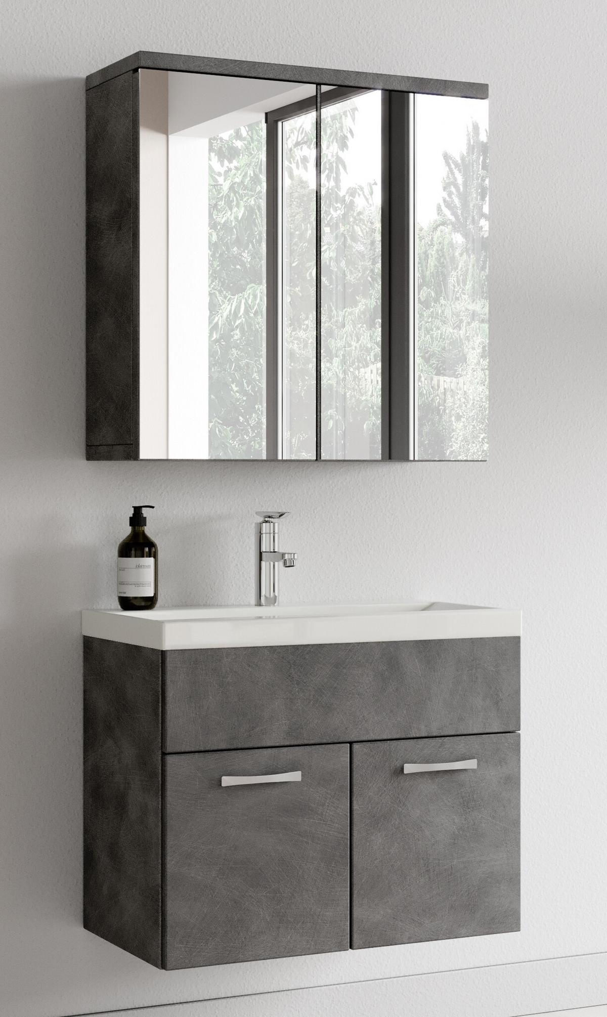 BADMÖBEL-SET Montreal 3 Teile Dunkel Grau - 60 x 35 x 51 cm - Grau, Holz (60/53/35cm) - Badplaats