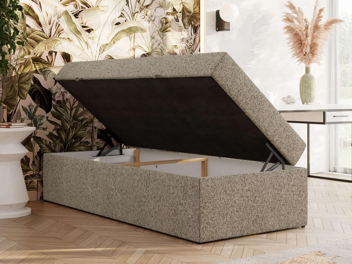 BOXBETT ZERO 90/200 - Dunkelbeige Struktur - H3 - Topper Visco - Cappuccino, Textil (90/200cm) - MKS