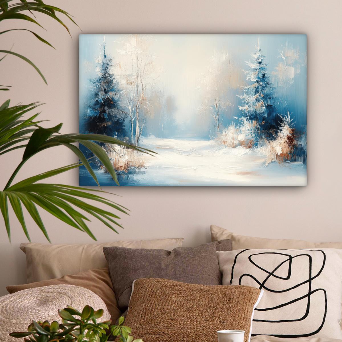 LEINWANDBILD Wald - Winter - Natur - Abstrakt - Schnee Gemälde 60x40 cm - Weiß, Textil (60/40cm) - MuchoWow