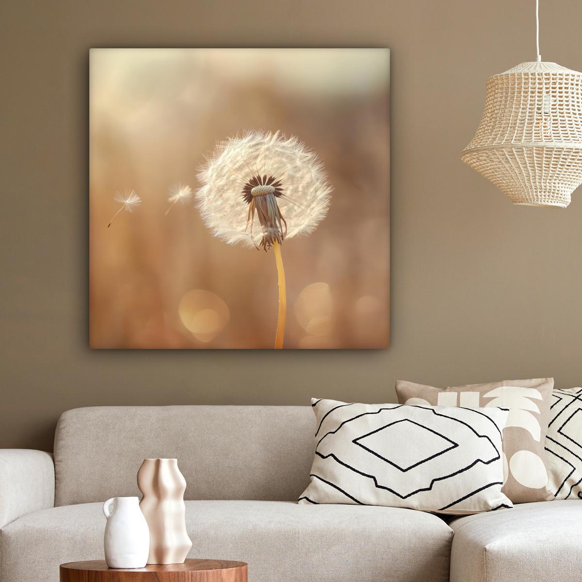 LEINWANDBILD Löwenzahn - Beige - Natur - Blume Deko Groß 90x90 cm - Hellbraun, Textil (90/90cm) - MuchoWow