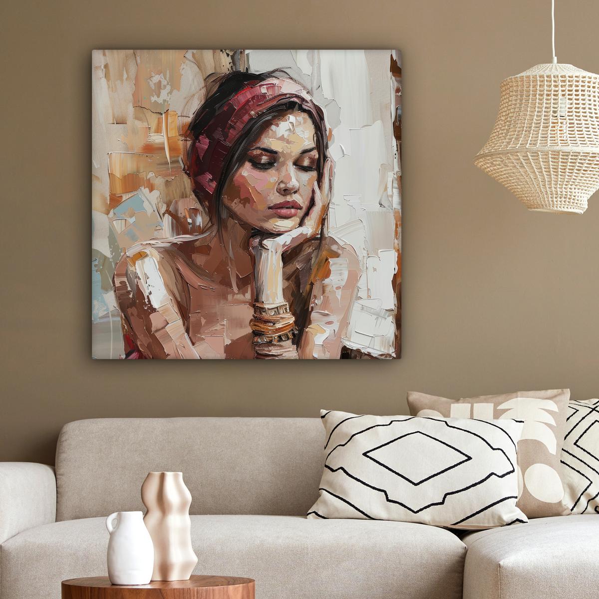 LEINWANDBILD Frau - Lackierung - Porträt - Modern Deko Groß 90x90 cm - Altrosa, Textil (90/90cm) - MuchoWow