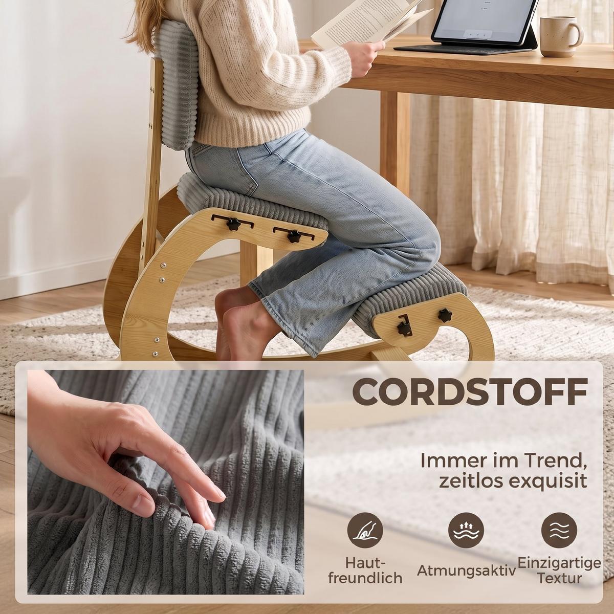 KNIESTUHL Cord Dunkelgrau - Grau, Textil (54/86/98cm) - HOMCOM