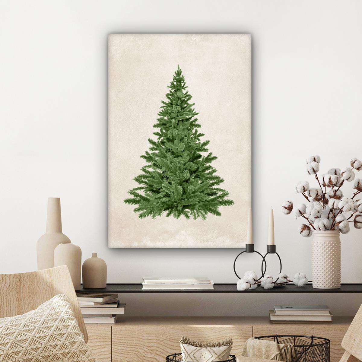 LEINWANDBILD Weihnachtsbaum - Grün - Weihnachten - Feiertage Wanddeko 40x60 cm - Olivgrün, Textil (40/60cm) - MuchoWow