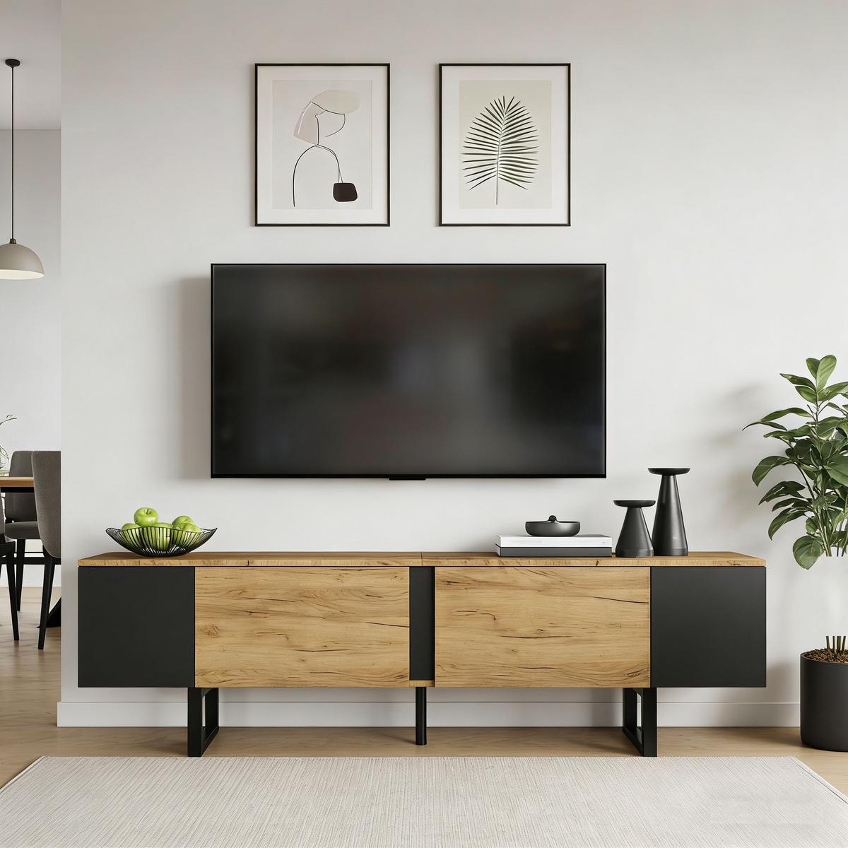 TV-LOWBOARD holzwerkstoff natur & schwarz für tvs bis 75 zoll - Naturfarben, Holzwerkstoff (180/55/40cm) - Urban Meuble