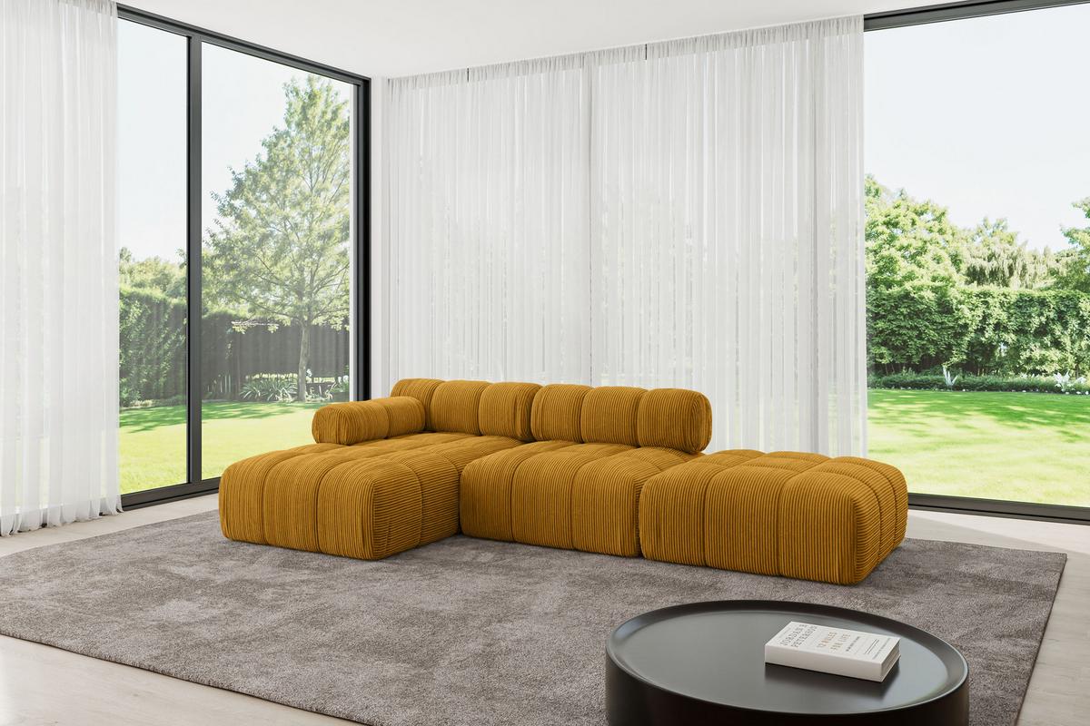 ECKSOFA modulares Sofa Lizur-L1 - 285x160x70 cm Senfgelb Cord - Currygelb, Holzwerkstoff/Textil (285/160cm) - ALTDECOR