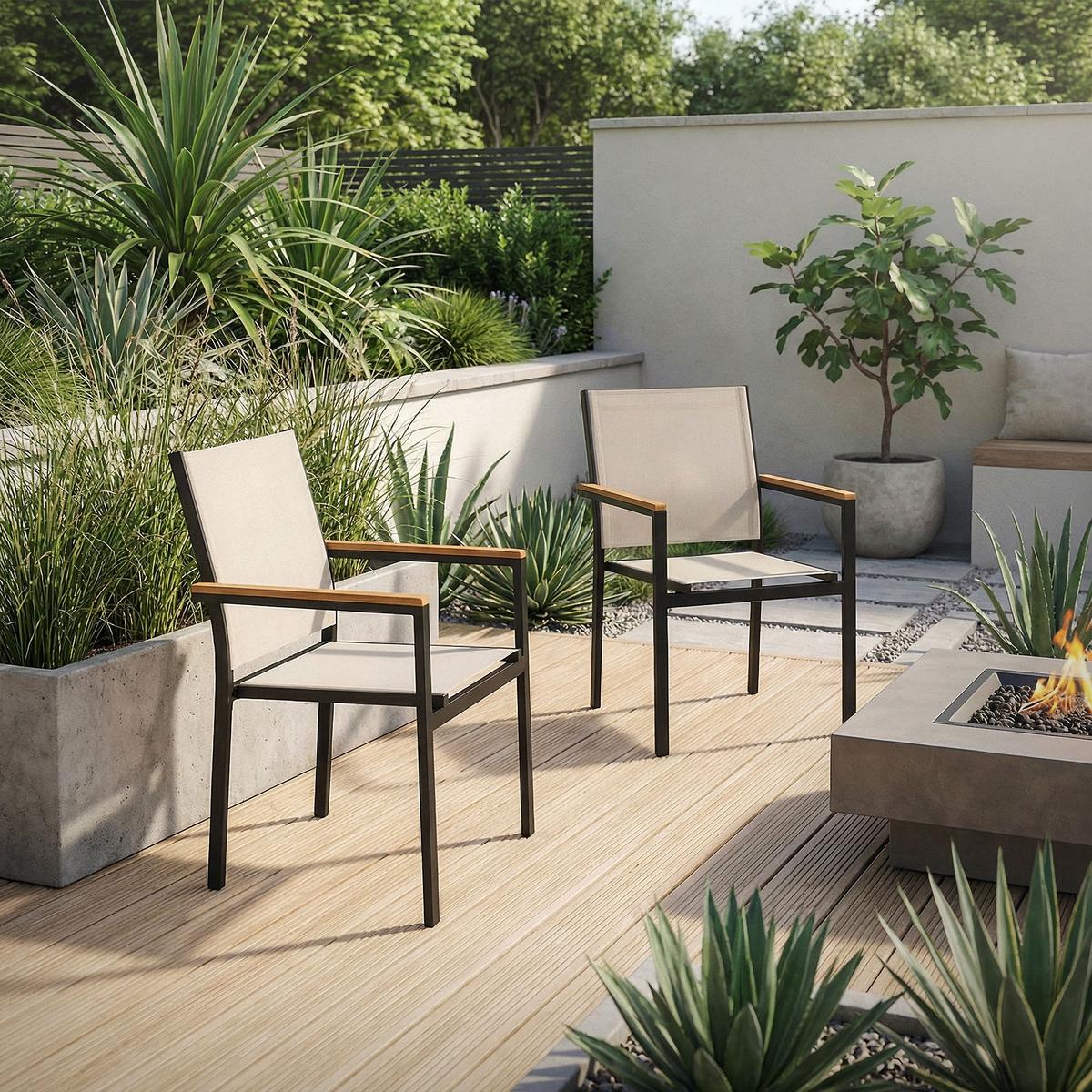 GARTENSTÜHLE 2er Set Beige aus Textilene mit Aluminiumgestell - Beige, Metall (56/85.5/53cm) - ML-DESIGN