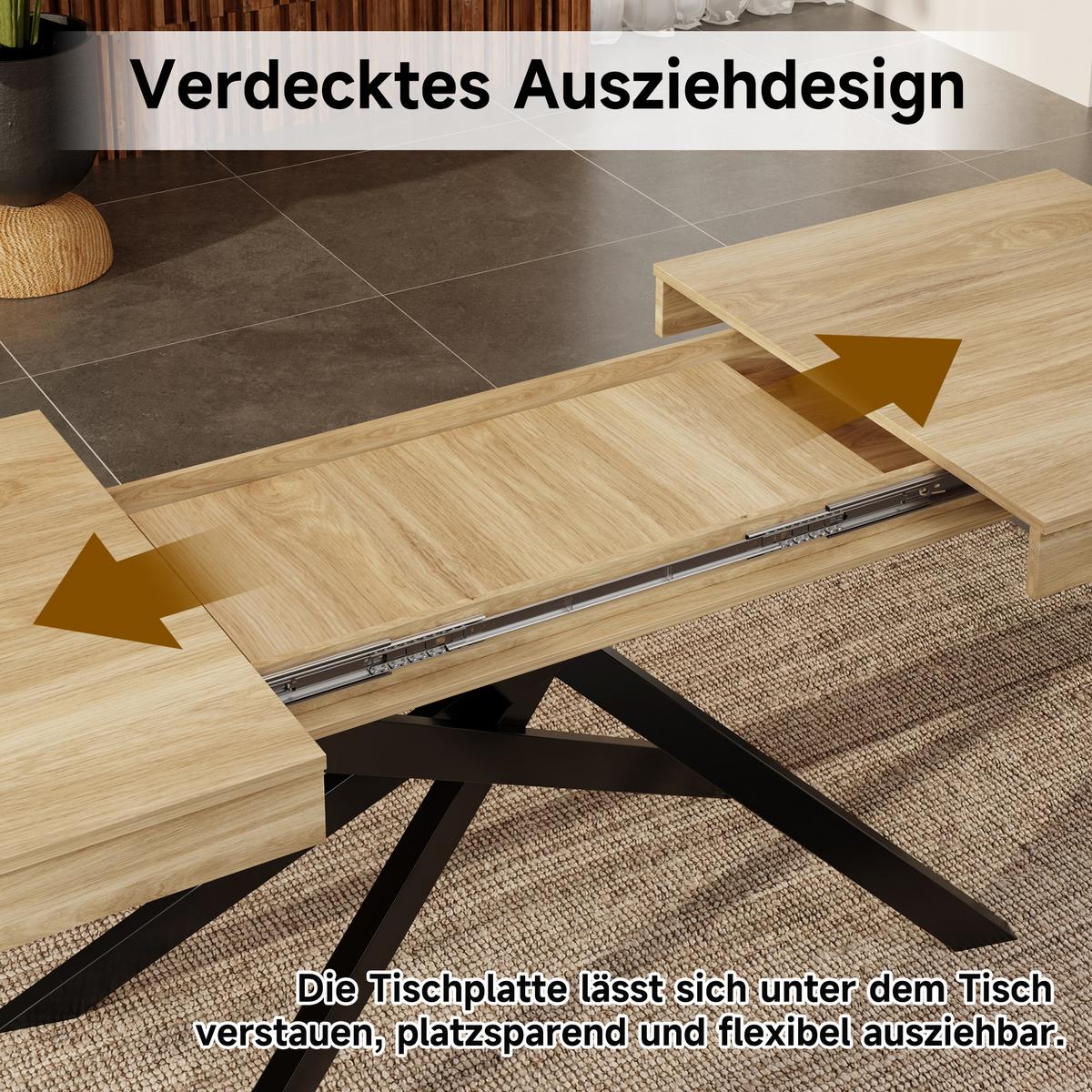 ESSTISCH Ausziehbar 140-180cm Eichenoptik MDF mit Metall Kreuzbeinen - Eichefarben, Holzwerkstoff (80/180/76cm) - Urban Meuble