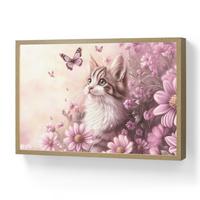 WANDLEUCHTE MIT AKKU Kätzchen - Blumen - Schmetterlinge - Lila 60x40 cm - Altrosa, Holzwerkstoff (60/40/8cm) - OnlyWow