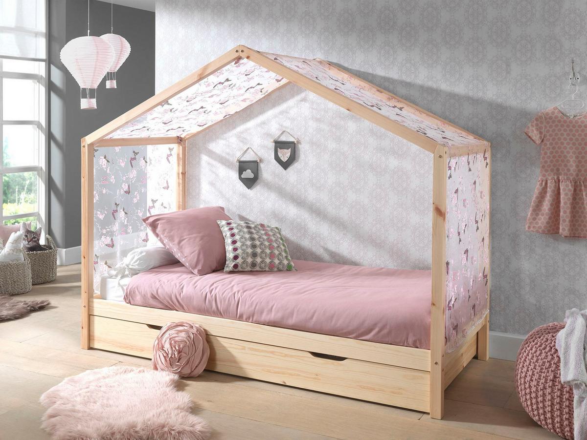 HAUSBETT mit Textilhimmel Kapua 210x170x97 aus Massivholz in Natur - Kieferfarben, Holz (90/200cm) - 58aufmkessel