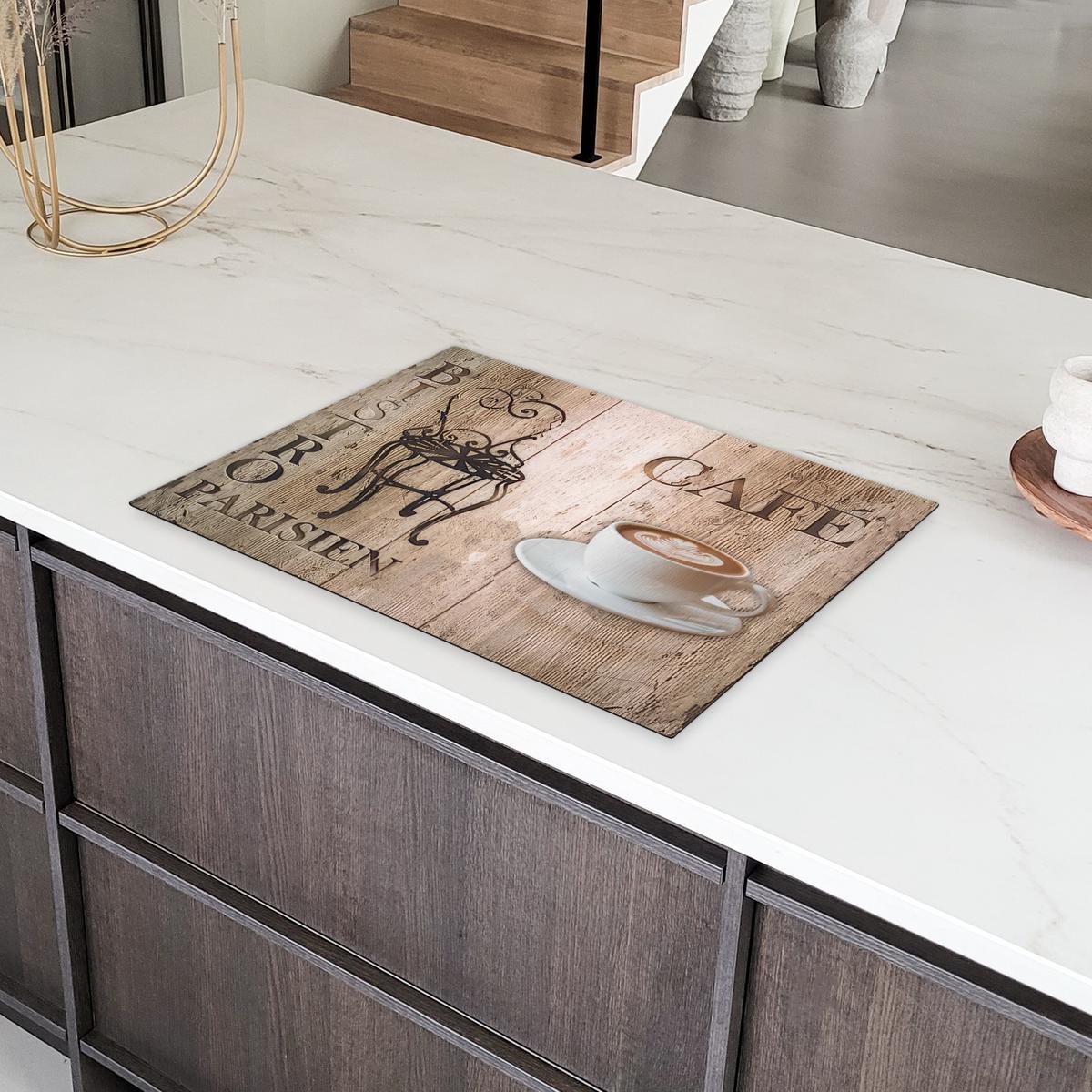 HERDABDECKPLATTE Bistro Parisien - Café - Kaffee - Jahrgang Herdabdeckung Induktionsfeld 75x52 cm - Cappuccino, Kunststoff (75/52/0.2cm) - MuchoWow