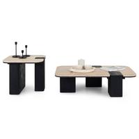 COUCHTISCHSET SURAT/DELHI 2er Set beige/schwarz - Beige/Schwarz, Holz/Naturmaterialen (60/100/27cm) - IDIMEX