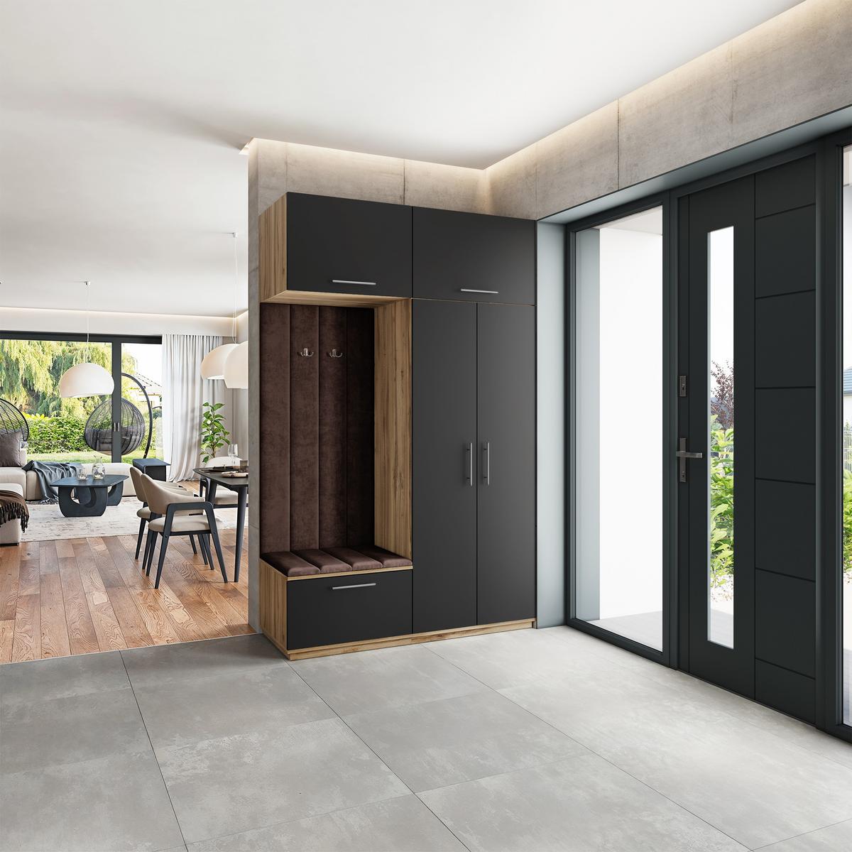 GARDEROBENSCHRANK REMA 150/240/60 cm Modern Garderobe-Set Eiche Wotan - Eiche Wotan/Schwarz, Holzwerkstoff (150/240/60cm) - MASSENO