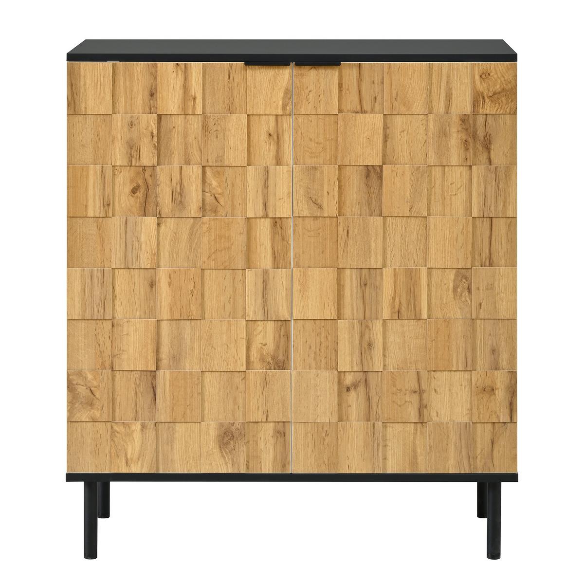 SCHUHSCHRANK holzoptik & mosaik-design mit 2 türen & verstellbaren fächern - Naturfarben, Holzwerkstoff (80/91.5/35cm) - Urban Meuble