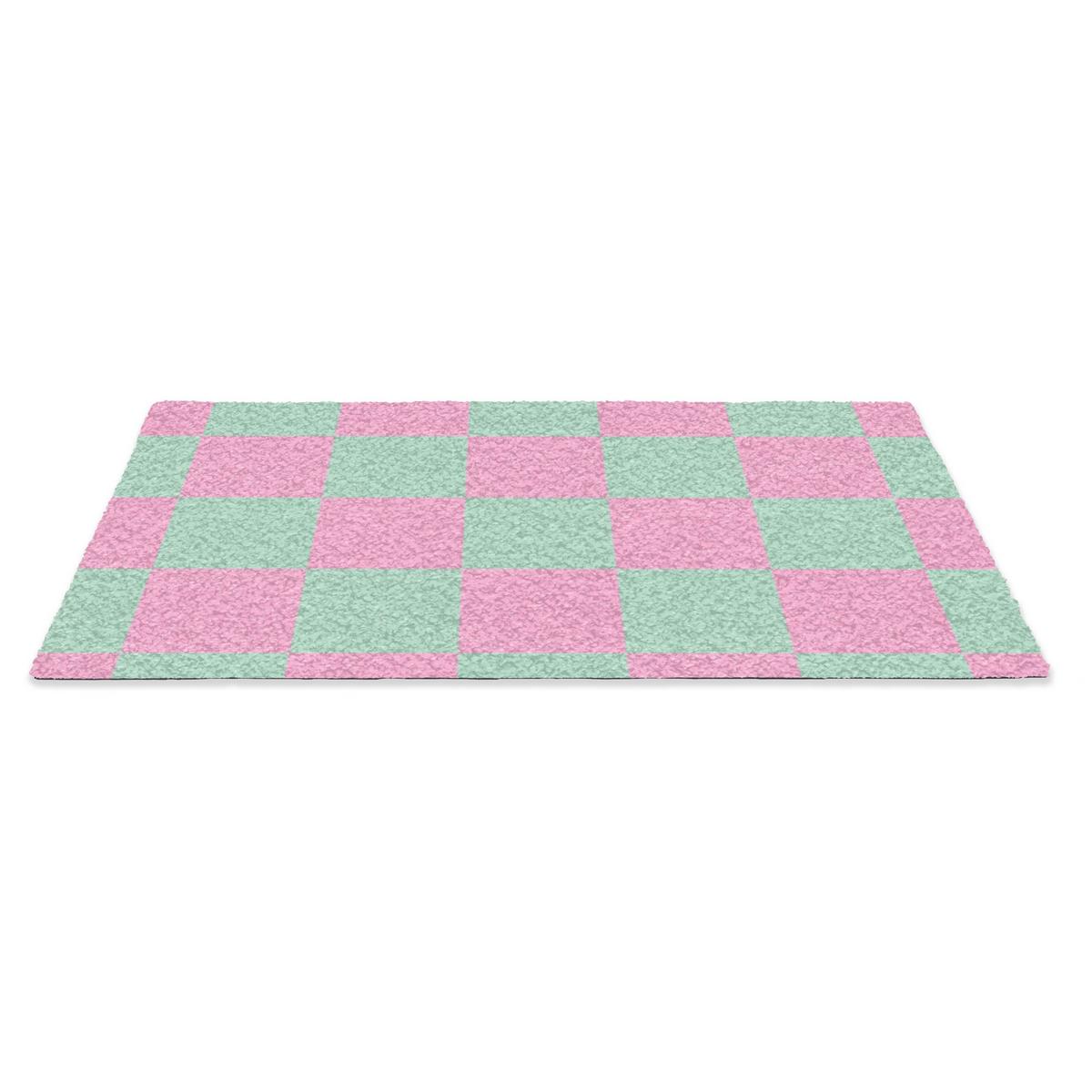 FUSSMATTE Schachbrettmuster - Grün - Rosa - Würfel Fußabtreter 90x60 cm - Mintgrün, Kunststoff (90/0.4cm) - MuchoWow