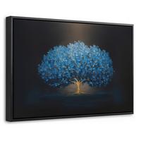 LEINWAND Bilder mit Rahmen - Baum - Blau - Blätter - Pinselstriche - 30x20 - Blau, Textil (30/20cm) - MuchoWow