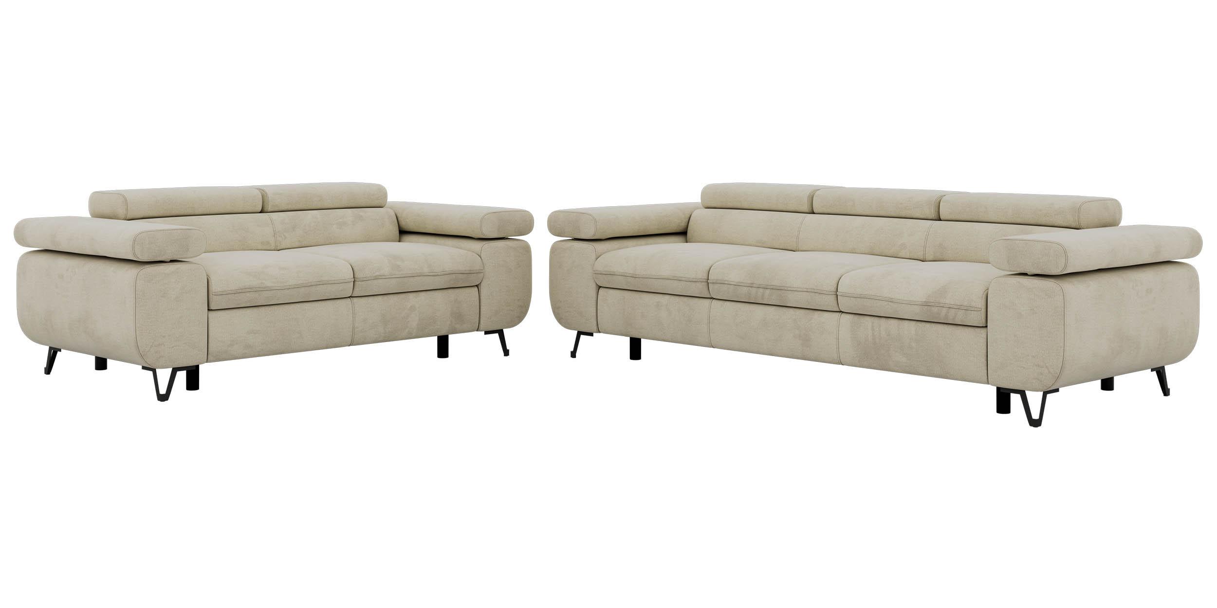 SITZGARNITUR PETER 2+3 - Beige Velvet - Beige/Schwarz, Textil/Metall (262/76/99cm) - MKS