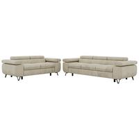 SITZGARNITUR PETER 2+3 - Beige Velvet - Beige/Schwarz, Textil/Metall (262/76/99cm) - MKS