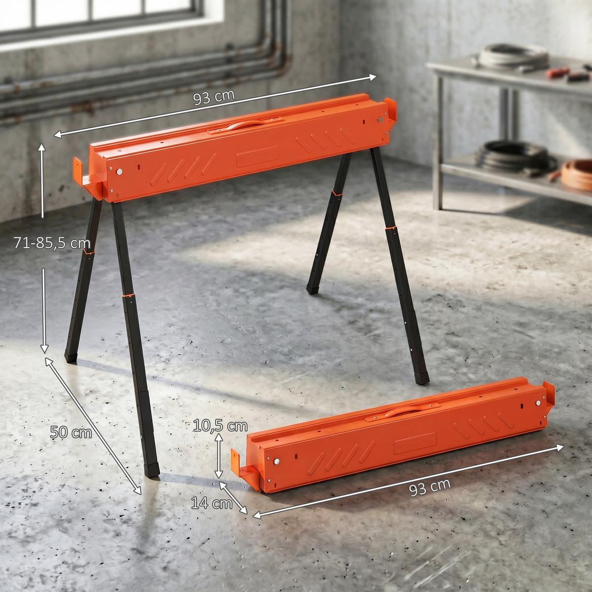 SÄGEBOCK 2er Set Metall EVA Orange - Orange, Metall (93/50/85.5cm) - HOMCOM
