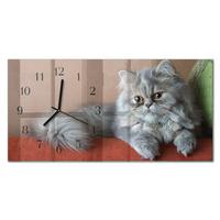 WANDUHR aus Glas 60x30 cm - Perserkatze - Grau, Glas (60/30/0.4cm) - TULUP