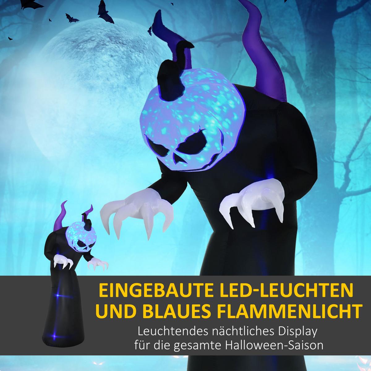 210 cm Aufblasbar Gespenst mit Kürbiskopf Halloweendeko mit LED Wasserdicht - Schwarz, Kunststoff (79/210/88cm) - Outsunny