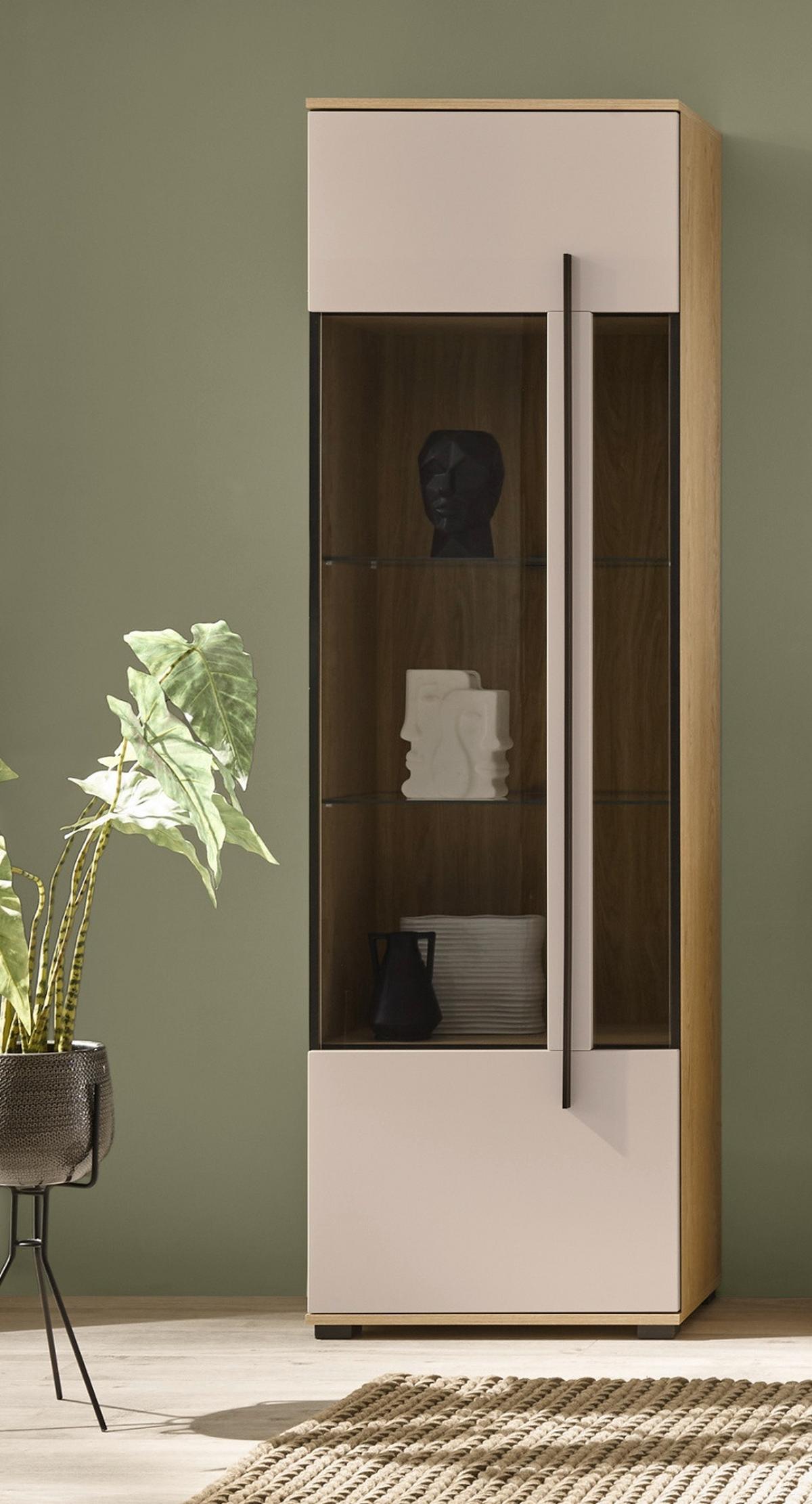 VITRINE Kaschmir, Eiche 60 cm, Vitrinenschrank für Wohn- und Esszimmer - Kaschmir/Eichefarben, Glas/Holzwerkstoff (60/200/37cm) - Furn.Design