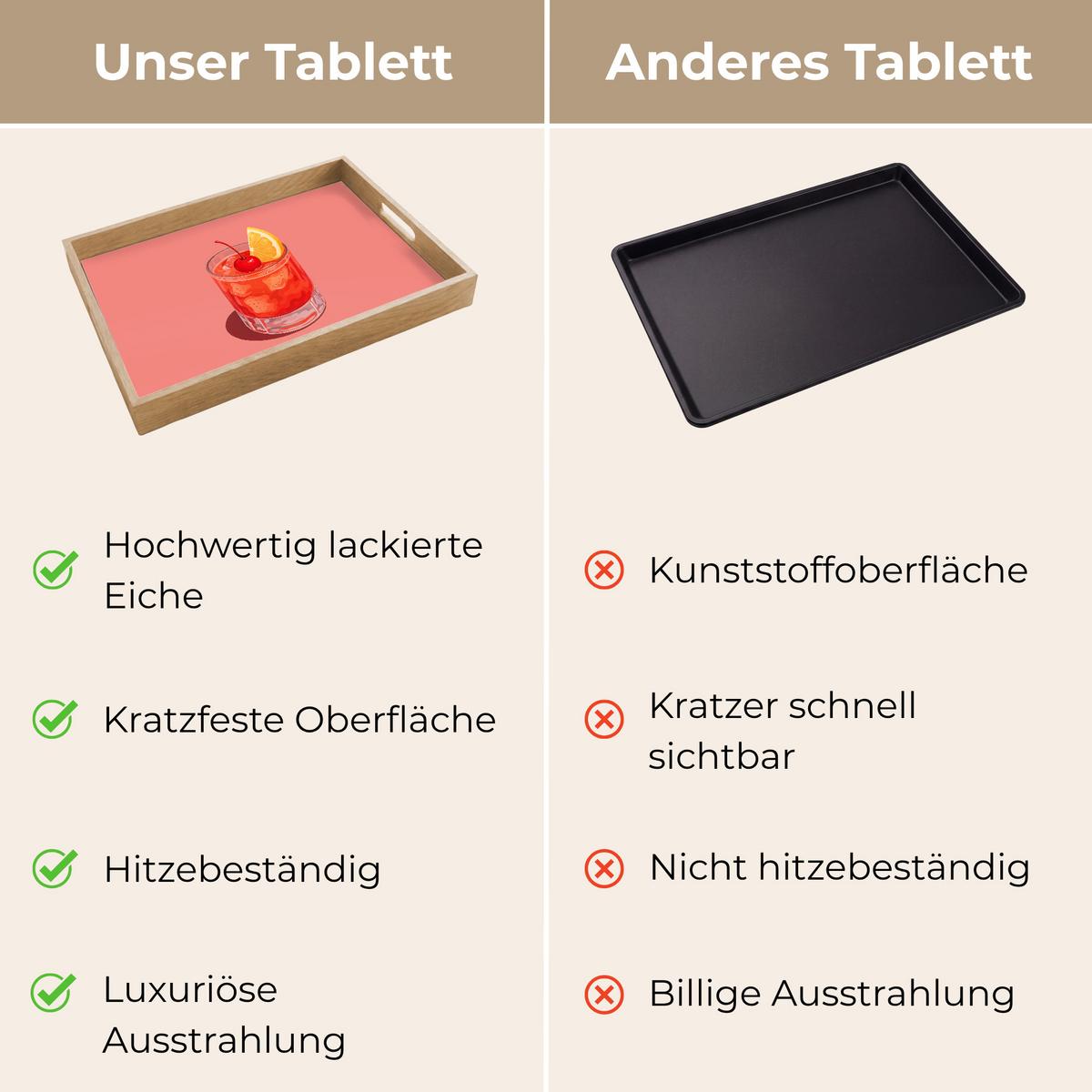 TABLETT Glas - Eiswürfel - Zitrone - Kirsche 50x35 cm - Rosa, Holz (50/5/5cm) - OnlyWow