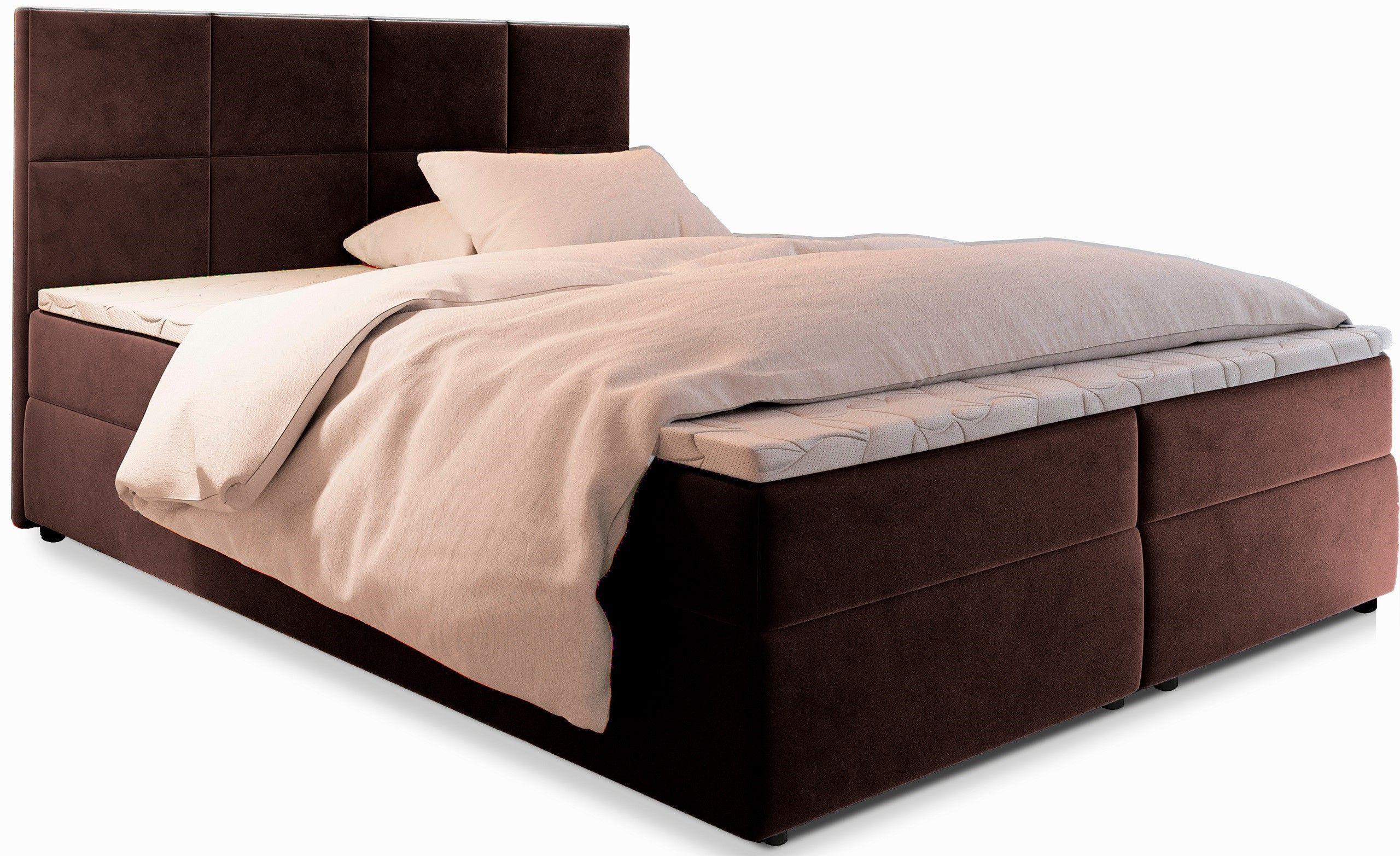 BOXBETT LENA 160x200 cm mit Matratze und Topper - Braun - Braun, Holz (160/200cm) - MASSENO