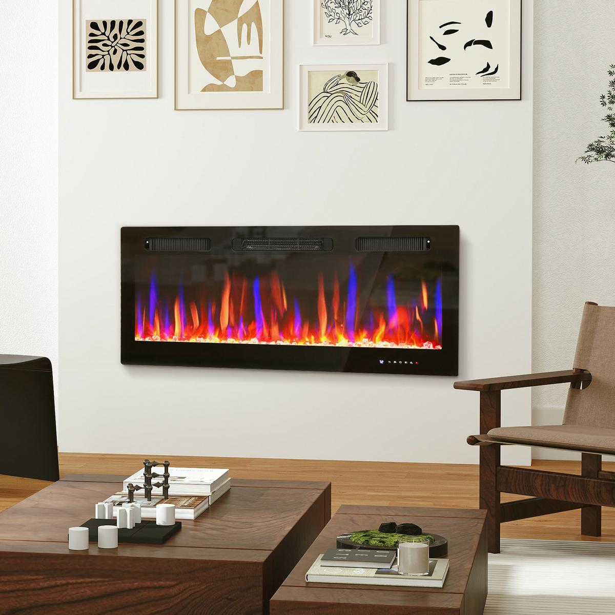 ELEKTROKAMIN mit Heizung 11 farbigen Flammeneffekten 12 Kristallfarben - Schwarz, Metall (9.4/47/106.7cm) - HOMCOM
