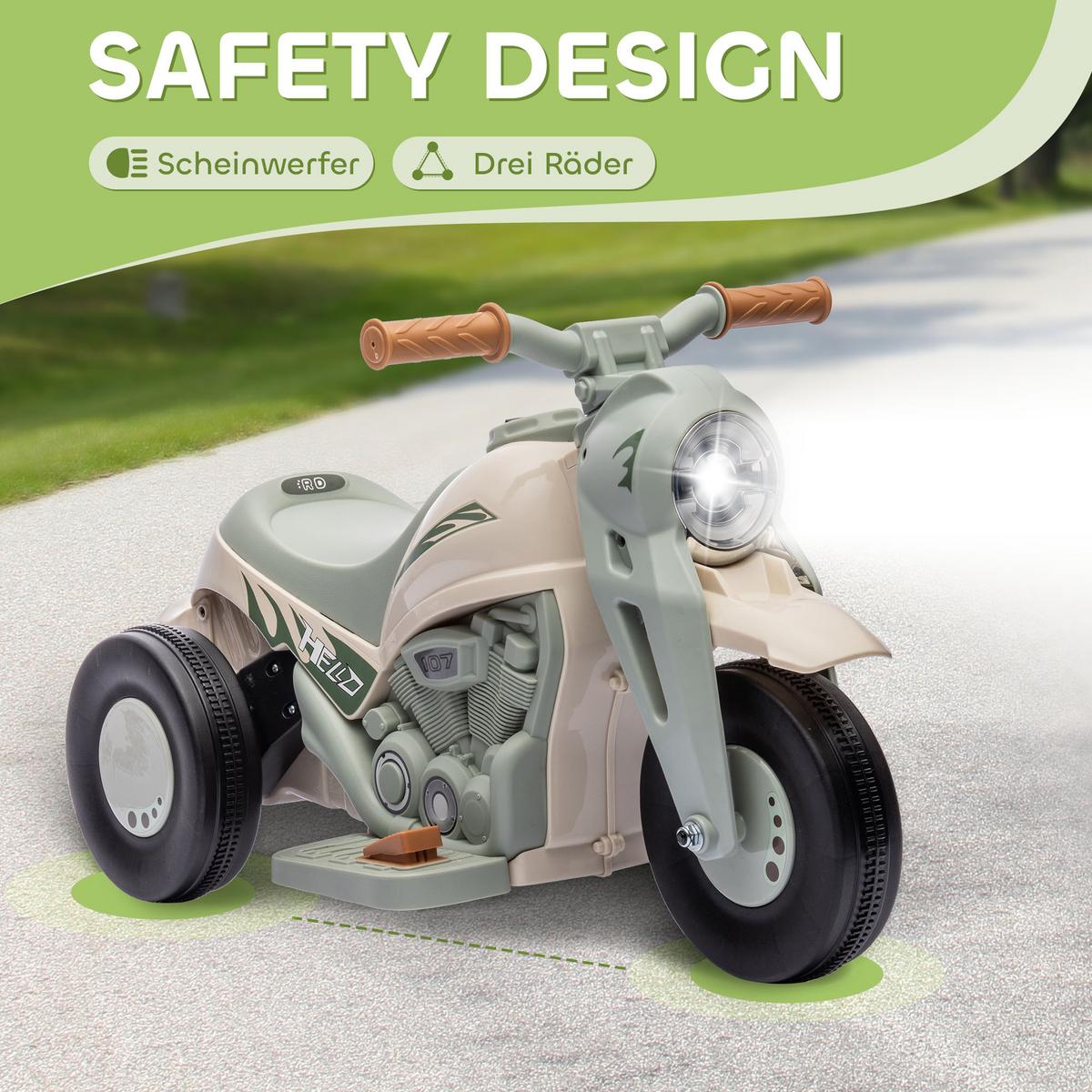KINDER Elektro-Motorrad, 6V Kindermotorrad mit Musik, Blasen, Kinderfahrzeug - Creme, Kunststoff (80/36/43.5cm) - AIYAPLAY