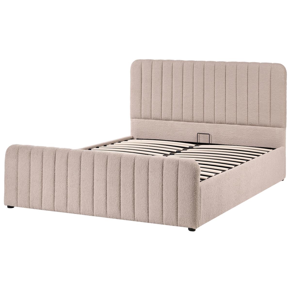BETT mit Stauraum 140/200 Bouclé Beige Lunan - Beige/Schwarz, Textil (140/200cm) - Beliani