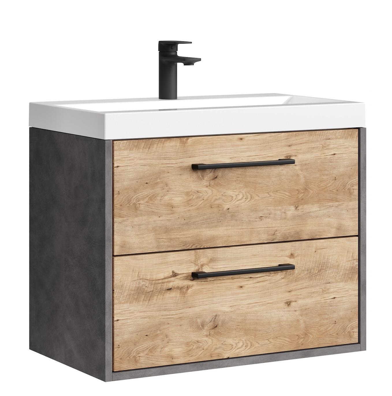 BADMÖBEL-SET Florence 2 Teile Kastanien Eiche / Grau - 60 x 35 x 51 cm - Eichefarben/Grau, Holz (60/51/35cm) - Badplaats