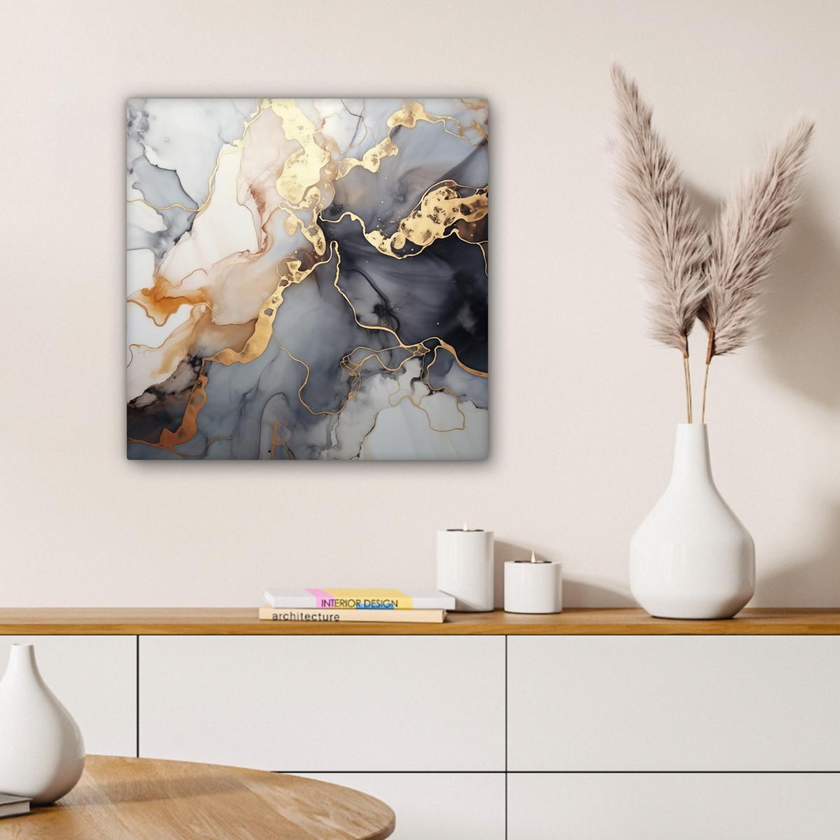 LEINWANDBILD Marmor - Schwarz - Gold - Weiß Wandbild Wohnzimmer 50x50 cm - Dunkelgrau, Textil (50/50cm) - MuchoWow