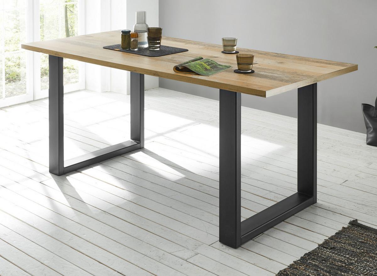 ESSTISCH Used Wood hell, anthrazit 180 cm, Küchentisch für 4-6 Personen - Anthrazit/Naturfarben, Holz/Metall (180/80/76cm) - Furn.Design