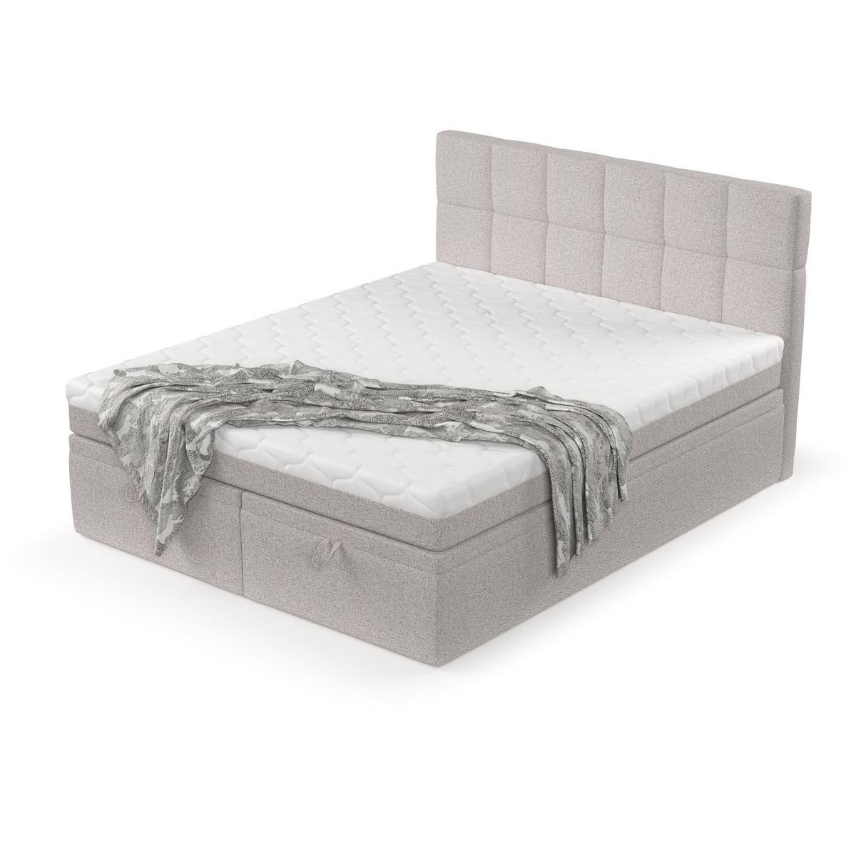 BOXBETT Elano 160/200 cm Beige im Riva Stoff - Beige/Schwarz, Holz/Holzwerkstoff (160/200cm) - AltaBeds