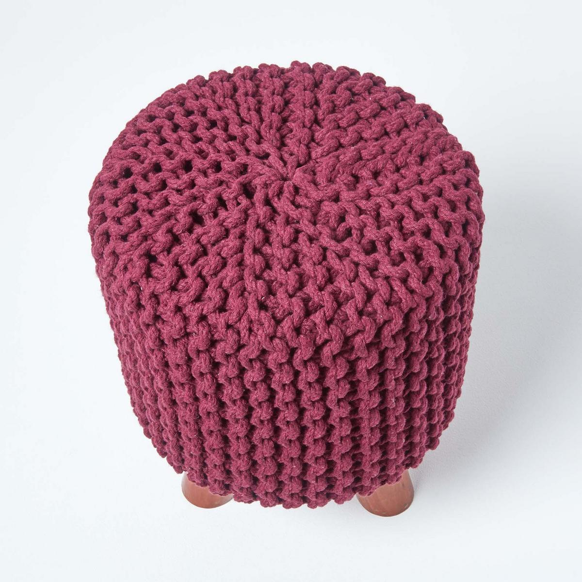 STRICK-HOCKER lila, Dreibein 32/32/42 cm - Violett, Textil (32/42/32cm) - Homescapes