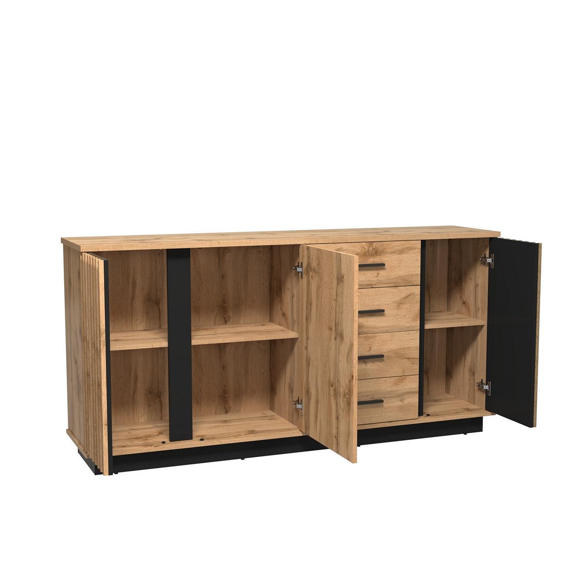 KOMMODE Lamelo mit 3 Türen und 4 Schubladen, Lamellenfront, 180 cm, Eiche Wotan - Eiche Wotan, Holzwerkstoff (178/88/40cm) - Beautysofa