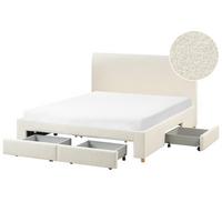 BETT mit Schubladen 160/200 cm Bouclé Hellbraun Soutrin - Hellbraun, Textil (160/200cm) - Beliani