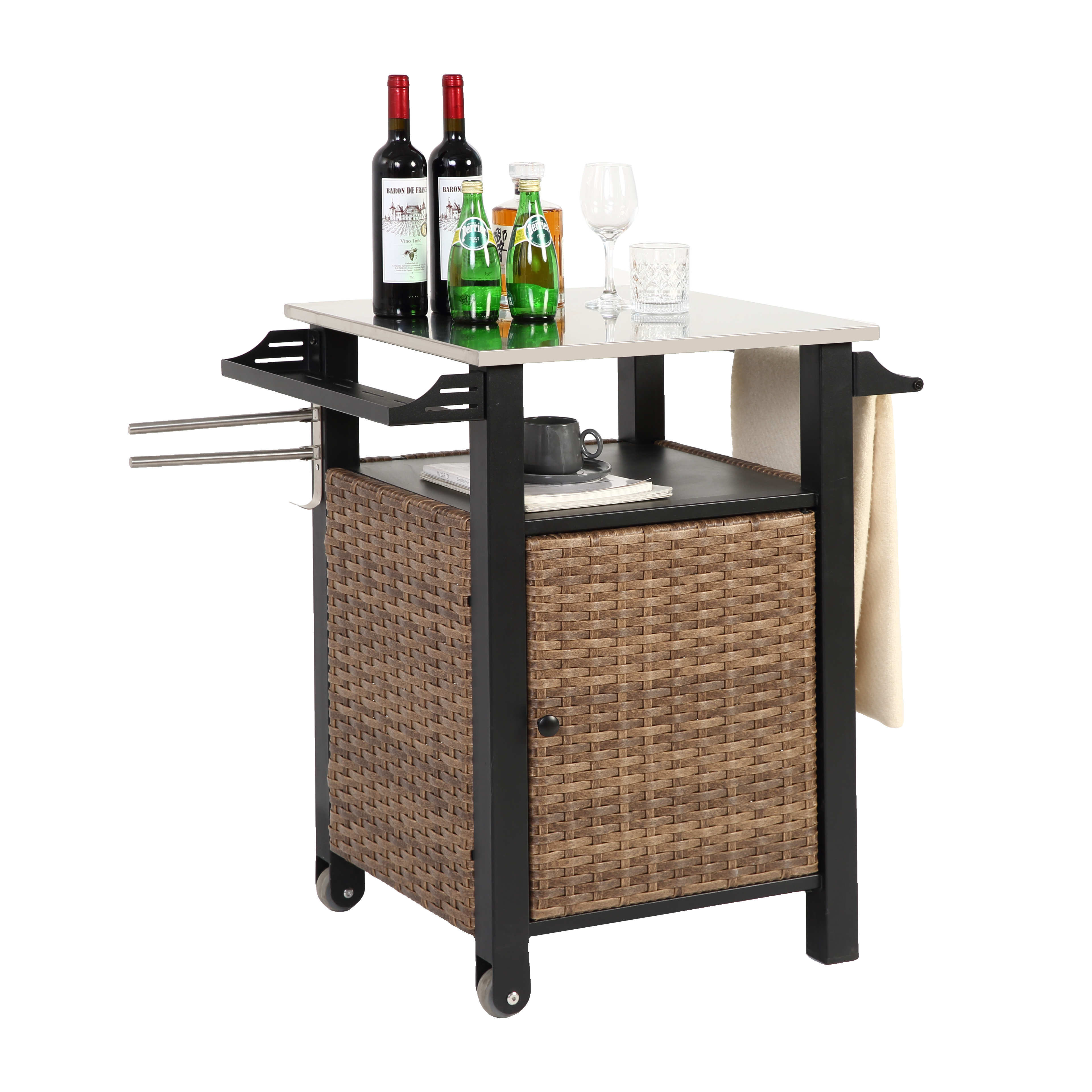 GARTENBEISTELLTISCH 76 cm Braun – Outdoor Servierwagen mit Edelstahlplatte & Rollen - Braun, Metall (57/76/85cm) - Urban Meuble