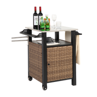 GARTENBEISTELLTISCH 76 cm Braun – Outdoor Servierwagen mit Edelstahlplatte & Rollen - Braun, Metall (57/76/85cm) - Urban Meuble