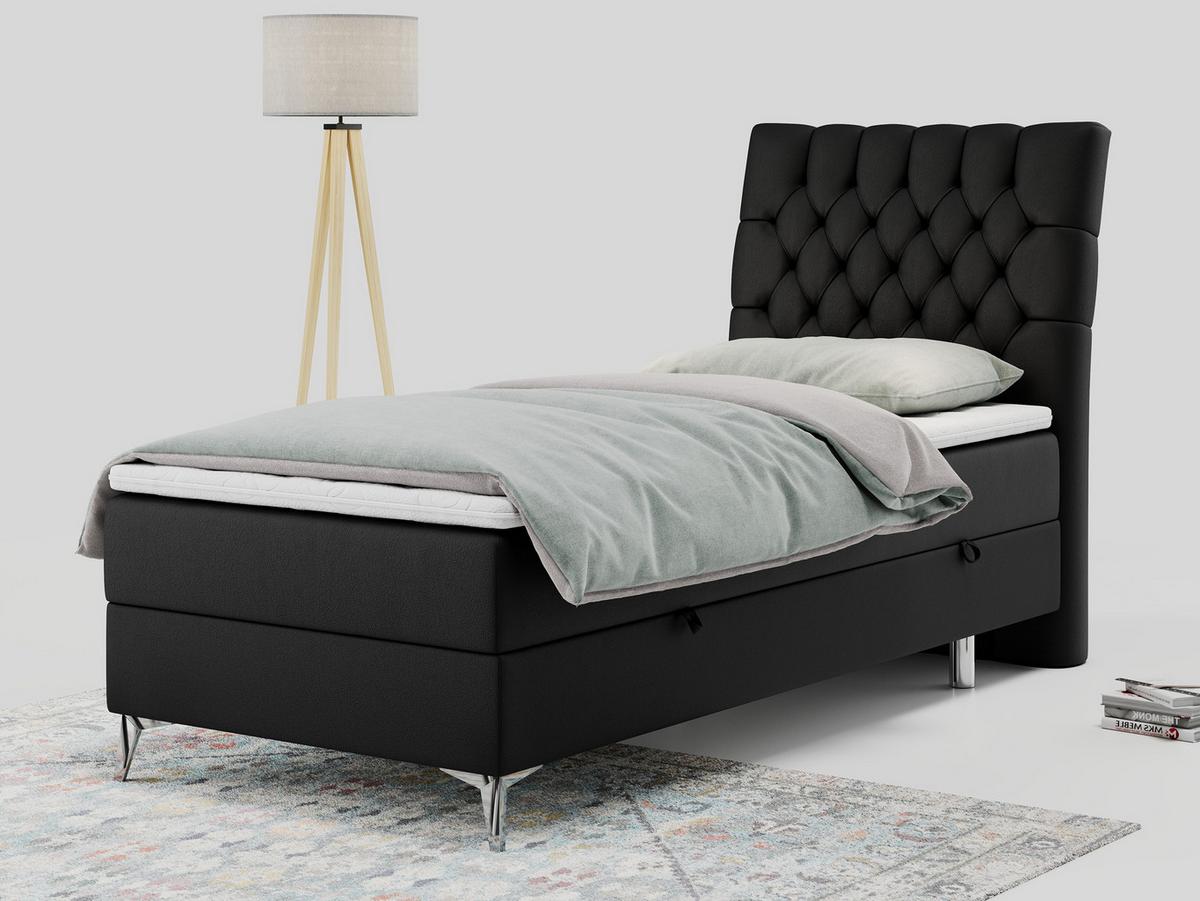 BOXBETT MILEN 90/200 Schwarz Kunstleder - H4 - Rechts Seite - Schwarz, Holz/Textil (90/200cm) - MKS