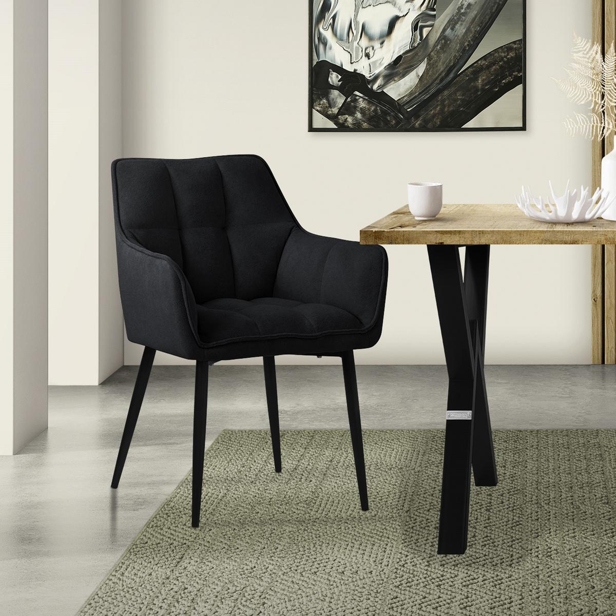 ESSZIMMERSTUHL Schwarz Frotteestoff - Schwarz, Textil/Metall (63/90/57cm) - ML-DESIGN