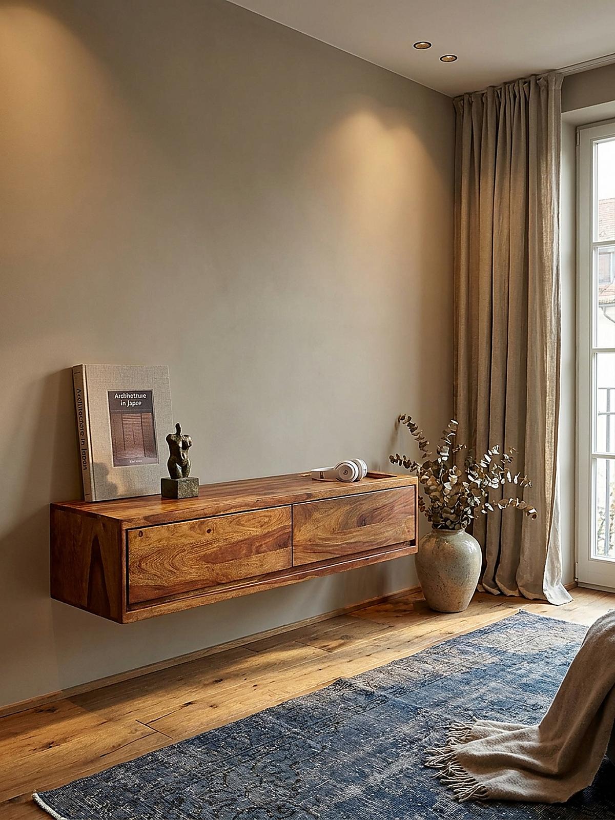 LOWBOARD Hängend Massivholz Modern Stil mit 2 Schubladen - Braun, Holz (108/25/34cm) - KADIMA DESIGN