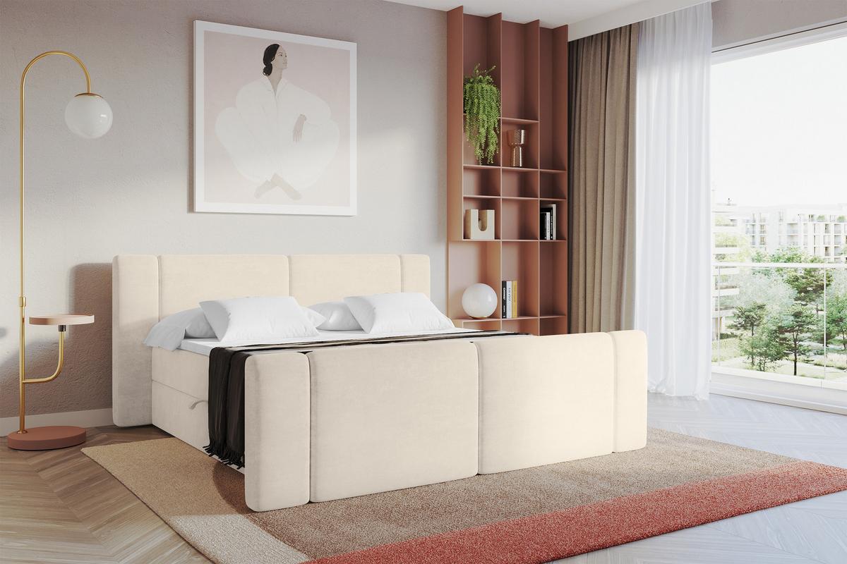 BOXBETT mit Matratze H3 - EVON Zanozek - 180x200 cm Beige - Champagner, Holzwerkstoff (180/200cm) - ALTDECOR